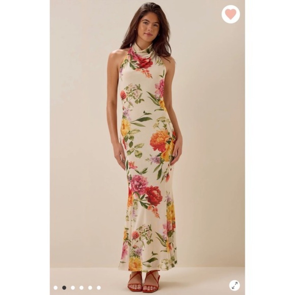 Altar'd State Floral High Neck Halter Open Back Maxi Dress Size Large